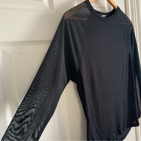 Diadora Black Mesh Sheer Sleeve Black Baseball Tee - Picture 2 of 8